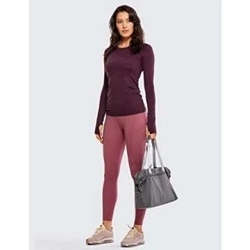 CRZ YOGA Women's Seamless Athletic Long Sleeves Sports Running Shirt Breathable Gym Workout Top Dark Red-Slim Fit Medium