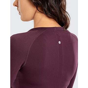CRZ YOGA Women's Seamless Athletic Long Sleeves Sports Running Shirt Breathable Gym Workout Top Dark Red-Slim Fit Medium