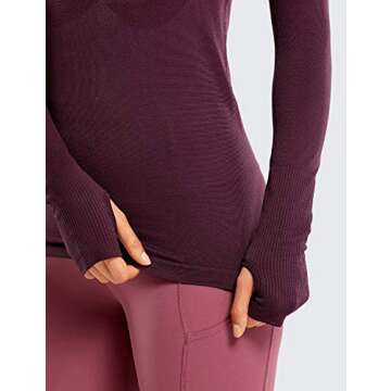 CRZ YOGA Women's Seamless Athletic Long Sleeves Sports Running Shirt Breathable Gym Workout Top Dark Red-Slim Fit Medium