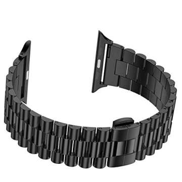 baozai Compatible with Apple Watch 49mm 45mm 44mm 42mm, Solid Stainless Steel iWatch Band Replacement for Apple Watch Ultra & Series 8/7/6/5/4/3/2/1/SE, 3Rows-Black, 49mm/45mm/44mm/42mm