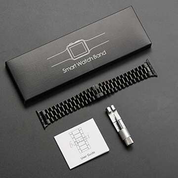 baozai Compatible with Apple Watch 49mm 45mm 44mm 42mm, Solid Stainless Steel iWatch Band Replacement for Apple Watch Ultra & Series 8/7/6/5/4/3/2/1/SE, 3Rows-Black, 49mm/45mm/44mm/42mm