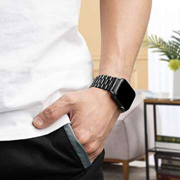 baozai Compatible with Apple Watch 49mm 45mm 44mm 42mm, Solid Stainless Steel iWatch Band Replacement for Apple Watch Ultra & Series 8/7/6/5/4/3/2/1/SE, 3Rows-Black, 49mm/45mm/44mm/42mm