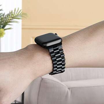 baozai Compatible with Apple Watch 49mm 45mm 44mm 42mm, Solid Stainless Steel iWatch Band Replacement for Apple Watch Ultra & Series 8/7/6/5/4/3/2/1/SE, 3Rows-Black, 49mm/45mm/44mm/42mm