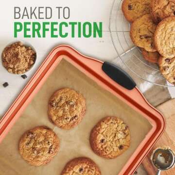 NutriChef 5-Piece Baking Pans Set - Stackable Cookie Sheets & Roasting Pan w/ Lid - Convenient Sizes for Cooking & Baking, Includes Built-in Silicone Handles - Easy to Clean, Copper