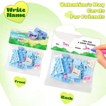 Valentines Day Gifts for Kids - 24 Pack Prefilled Animal Building Blocks with Valentine's Day Cards Sets for School Classroom Class Party Favor, Valentines Crafts Exchange for Boys Girls Teens