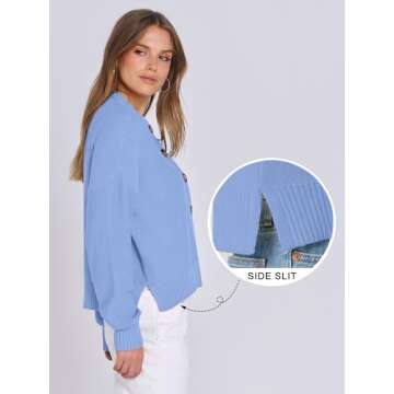 ANRABESS Women Knit Cardigans Sweater Open Front Button Down Long Sleeve Cropped Lady Jacket Outwear 2025 Spring Outfits Light Blue Large