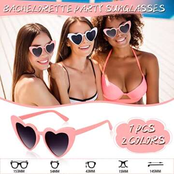 Flutesan 7 Bachelorette Sunglasses Heart Shaped 7 Satin Bridesmaid Scrunchies Party Favors Hair Ties...