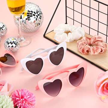 Flutesan 7 Bachelorette Sunglasses Heart Shaped 7 Satin Bridesmaid Scrunchies Party Favors Hair Ties for Women Wedding Bridal Shower Gifts Proposal (Rose Gold)