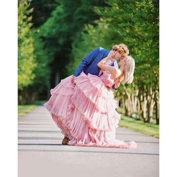 MARSEN One Shoulder Ruffle Ball Gown A-Line Tulle Prom Dresses with Split Sweetheart Formal Evening Gowns for Women Champagne Size 2