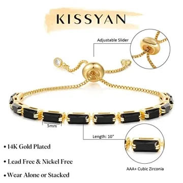 KissYan Adjustable Tennis Bracelet with Cubic Zirconia Stone