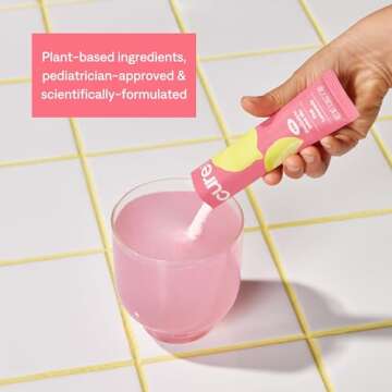 Cure Hydration - Kids Electrolyte Drink Mix | Plant-Based Pediatrician Formulated Rehydration | No Added Sugar, Non-GMO, Gluten-Free, No Artificial Flavors, FSA-HSA | Box of 6 Packets - Pink Lemonade