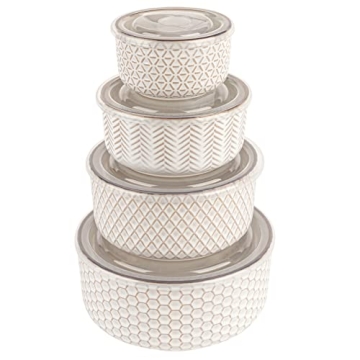 KooK Ceramic Nesting Bowls with Lids - Elegant Set of 4 for All Your Kitchen Needs
