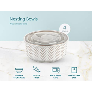 Elegant KooK Ceramic Nesting Bowls , Set of 4 for Kitchen