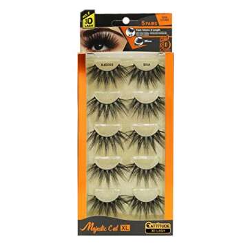 EBIN NEW YORK Cattitude 3D Lash 5 Pair – Majestic Cat 25mm 3D Lashes Triple Volume & Length Lightweight Comfortable Wear Perfect Thick & Full Look Reusable