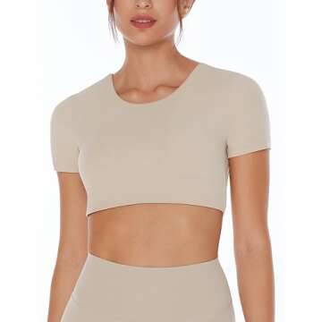 ENERBLOOM Open Back Workout Crop Tops for Women Backless Yoga Shirts Gym Short Sleeve Mild Support C...