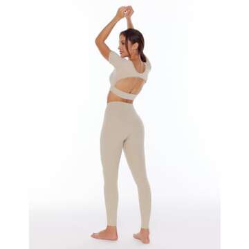 ENERBLOOM Open Back Workout Crop Tops for Women Backless Yoga Shirts Gym Short Sleeve Mild Support Compression Tee with Bra XX-Large Khaki