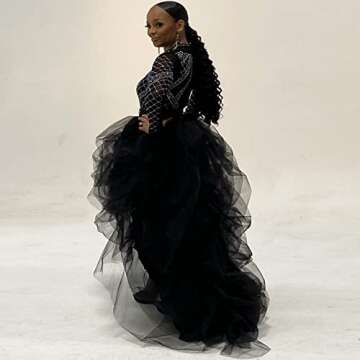 Lisong Women High Waist High Low Layered Tulle Floor Length Spectial Occasion Skirt S Black