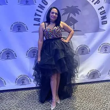 Lisong Women High Waist High Low Layered Tulle Floor Length Spectial Occasion Skirt S Black