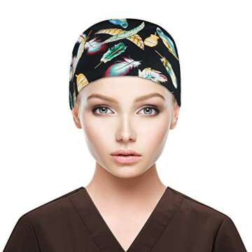 QBA Working Cap with Button Long Hair, Adjustable Working Hat Ponytail Holder, Tie Back Hats for Women & Men, One Size (Feather Black)