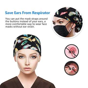 QBA Working Cap with Button Long Hair, Adjustable Working Hat Ponytail Holder, Tie Back Hats for Women & Men, One Size (Feather Black)