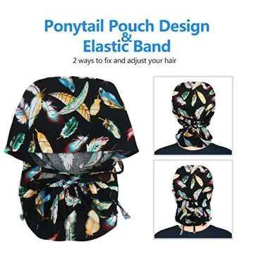 QBA Working Cap with Button Long Hair, Adjustable Working Hat Ponytail Holder, Tie Back Hats for Women & Men, One Size (Feather Black)