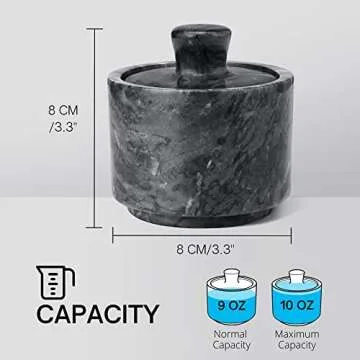 Flexzion Marble Salt Cellar with Lid, Multi-Purpose Marble Container for Salt, Pepper, Paprika and Powdered Herbs, Marble Box for Jewelry, Watches and Accessories (Black)