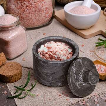 Flexzion Marble Salt Cellar with Lid, Multi-Purpose Marble Container for Salt, Pepper, Paprika and Powdered Herbs, Marble Box for Jewelry, Watches and Accessories (Black)