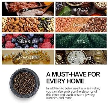 Flexzion Marble Salt Cellar with Lid, Multi-Purpose Marble Container for Salt, Pepper, Paprika and Powdered Herbs, Marble Box for Jewelry, Watches and Accessories (Black)