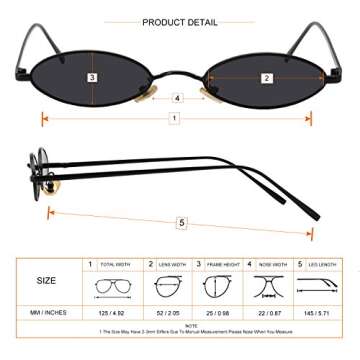 MEETSUN Vintage Small Oval Sunglasses For Women Men Metal Frames Designer Gothic Glasses - Matte Black Frame/Grey Lens