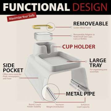 Sofatory Couch Cup Holder Tray for Drinks and Remotes