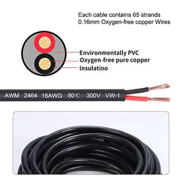 16 Gauge 2 Conductor Electrical Wire 16AWG Electrical Wire Stranded PVC Cord Oxygen-free copper Cable 100FT/30.5M Flexible Low Voltage LED Cable for LED Strips Lamps Lighting Automotive(16/2AWG-100FT)