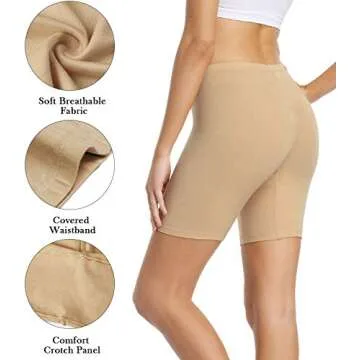 wirarpa Women's Cotton Boy Shorts Underwear Long Leggings Under Shorts Anti Chafe Bloomers 4 Pack Beige Size L