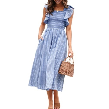 Miessial Women's Summer Boho Dress Lightweight Linen with Pockets