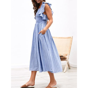Miessial Women's Summer Boho Dress Lightweight Linen with Pockets
