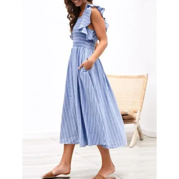 Miessial Women's Summer Boho Dress Lightweight Linen with Pockets