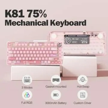 EPOMAKER x LEOBOG K81 Gasket-Mounted Custom Mechanical Keyboard with Knob, BT5.0 2.4G/ USB-C Wired Wireless Gaming Keyboard, Hot Swappable, NKRO, for Win/Mac (Pink Bunny, Ice Crystal Switch)
