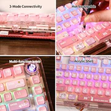 EPOMAKER x LEOBOG K81 Gasket-Mounted Custom Mechanical Keyboard with Knob, BT5.0 2.4G/ USB-C Wired Wireless Gaming Keyboard, Hot Swappable, NKRO, for Win/Mac (Pink Bunny, Ice Crystal Switch)