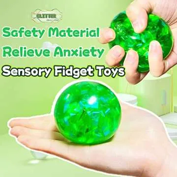 Green Squishy Glitter Stress Balls for Boys, Girls and Adults - Stretch Stress Dough Ball, Squishy Stress Ball Squeeze Fidget Toys, Squeeze Ball for Party Favors, Classroom Prizes