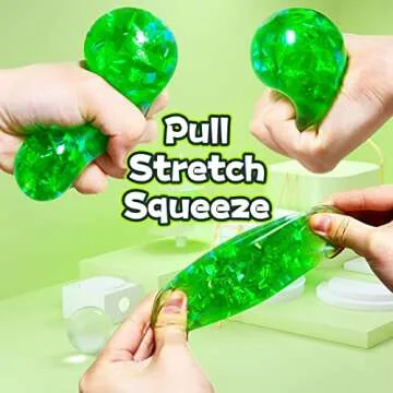 Green Squishy Glitter Stress Balls for Boys, Girls and Adults - Stretch Stress Dough Ball, Squishy Stress Ball Squeeze Fidget Toys, Squeeze Ball for Party Favors, Classroom Prizes