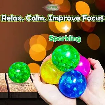 Green Squishy Glitter Stress Balls for Boys, Girls and Adults - Stretch Stress Dough Ball, Squishy Stress Ball Squeeze Fidget Toys, Squeeze Ball for Party Favors, Classroom Prizes
