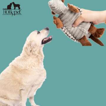 Hollypet Plush Dog Squeaky Toy Stuffed Armadillo Animal Pet Puppy Chew Toys with Clean Teeth for Small Medium Large All Breed Sizes Dogs, Gray, 8 in