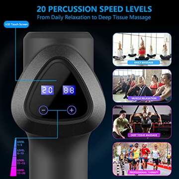 FIT KING Massage Gun Deep Tissue Percussion Muscle Massage Gun for Athletes to Relieve Soreness and Fast Recovery LCD Touch Screen 6 Massage Heads 20 Speed Levels FT-025G