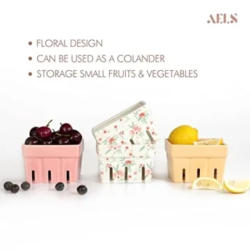AELS Ceramic Berry Basket Set Farmhouse Pink Floral 4-Piece