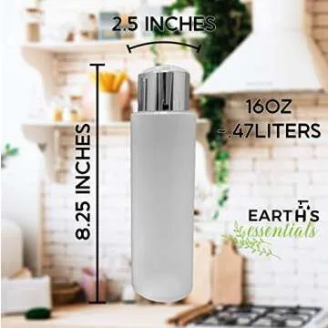 2 Pack Refillable 16 Ounce HDPE Squeeze Bottles With"Stand On The Cap" Dispenser Tops-Great For Lotions, Shampoos, Conditioners and Massage Oils From Earth's Essentials (WHITE & CHROME CAP)