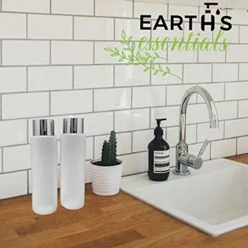 2 Pack Refillable 16 Ounce HDPE Squeeze Bottles With"Stand On The Cap" Dispenser Tops-Great For Lotions, Shampoos, Conditioners and Massage Oils From Earth's Essentials (WHITE & CHROME CAP)