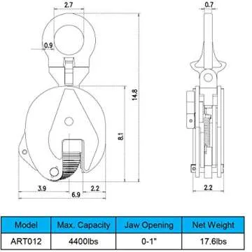 Amarite Vertical Plate Clamp, 4400lbs Steel Plate Lifting Clamp,2T，Jaw Opening up to 0.6 inch, for Lifting and Transporting