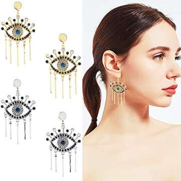 Crystal Evil Eyes Drop Earrings Fashion Unique Abstract Eyes Rhinestone Dangle Earring for Women Exaggerated Jewelry