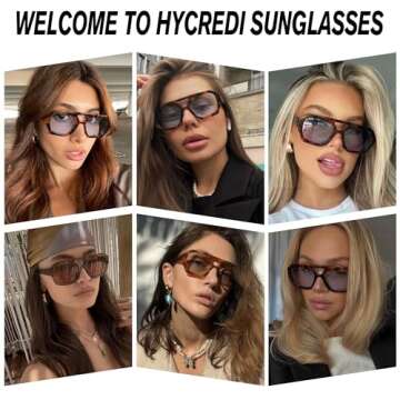 Hycredi Retro Aviator Sunglasses for Women Men, Trendy Hexagonal Thick Frame Shades Square Double Bridge Sun Glasses - Brown/Yellow + Leopard/Light Gray