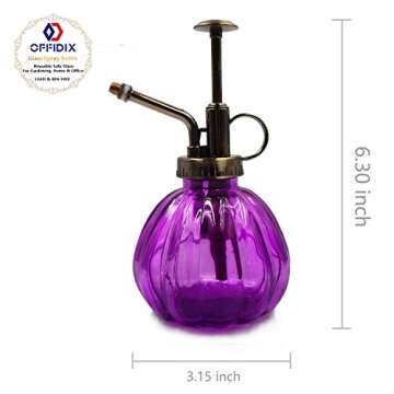 OFFIDIX Glass Watering Spray Bottle, 6.3" Tall Vintage Style Plant Mister with Bronze Plastic Top Pump One Hand Watering Can Glass Spary Bottle (Dark Purple)