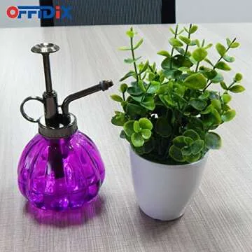 OFFIDIX Glass Watering Spray Bottle, 6.3" Tall Vintage Style Plant Mister with Bronze Plastic Top Pump One Hand Watering Can Glass Spary Bottle (Dark Purple)